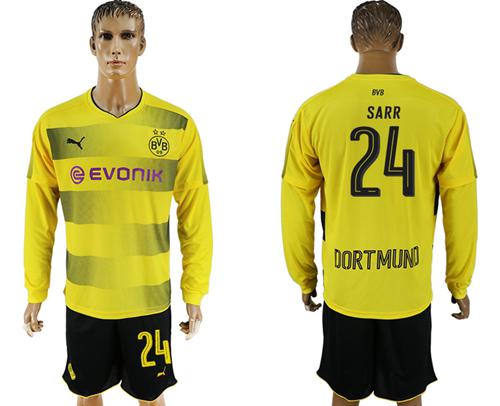 Dortmund #24 Sarr Home Long Sleeves Soccer Club Jersey - Click Image to Close